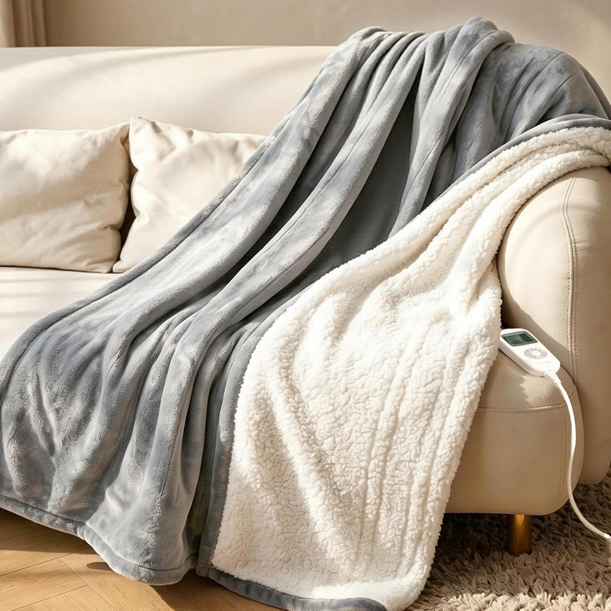 RAINOVA Heated Blanket Electric Throw, Gray, 50''X60''