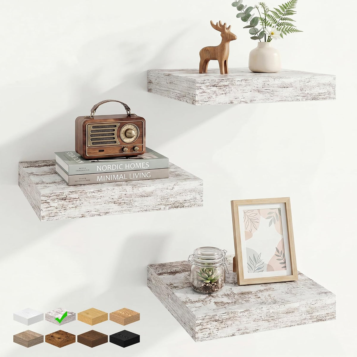 Marsmiles 12In Depth Floating Shelves, 12X12X1.4, Vintage White, Set of 3