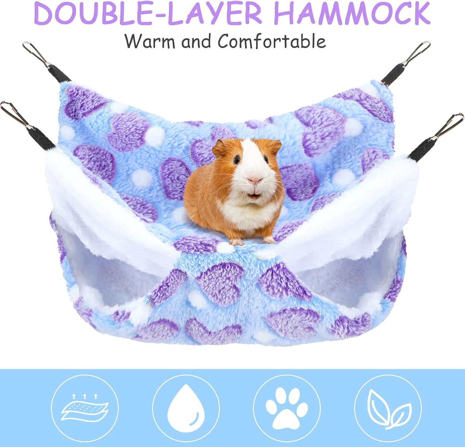 BOAO 2 Pcs Guineas Pig Rat Hammock Guinea Pig Hamster Ferret Hanging Hammock Guinea Pigs Accessories for Small Animals Chinchilla Parrot Sugar Glider Ferret Squirrel(Purple, Coffee,Heart Pattern)