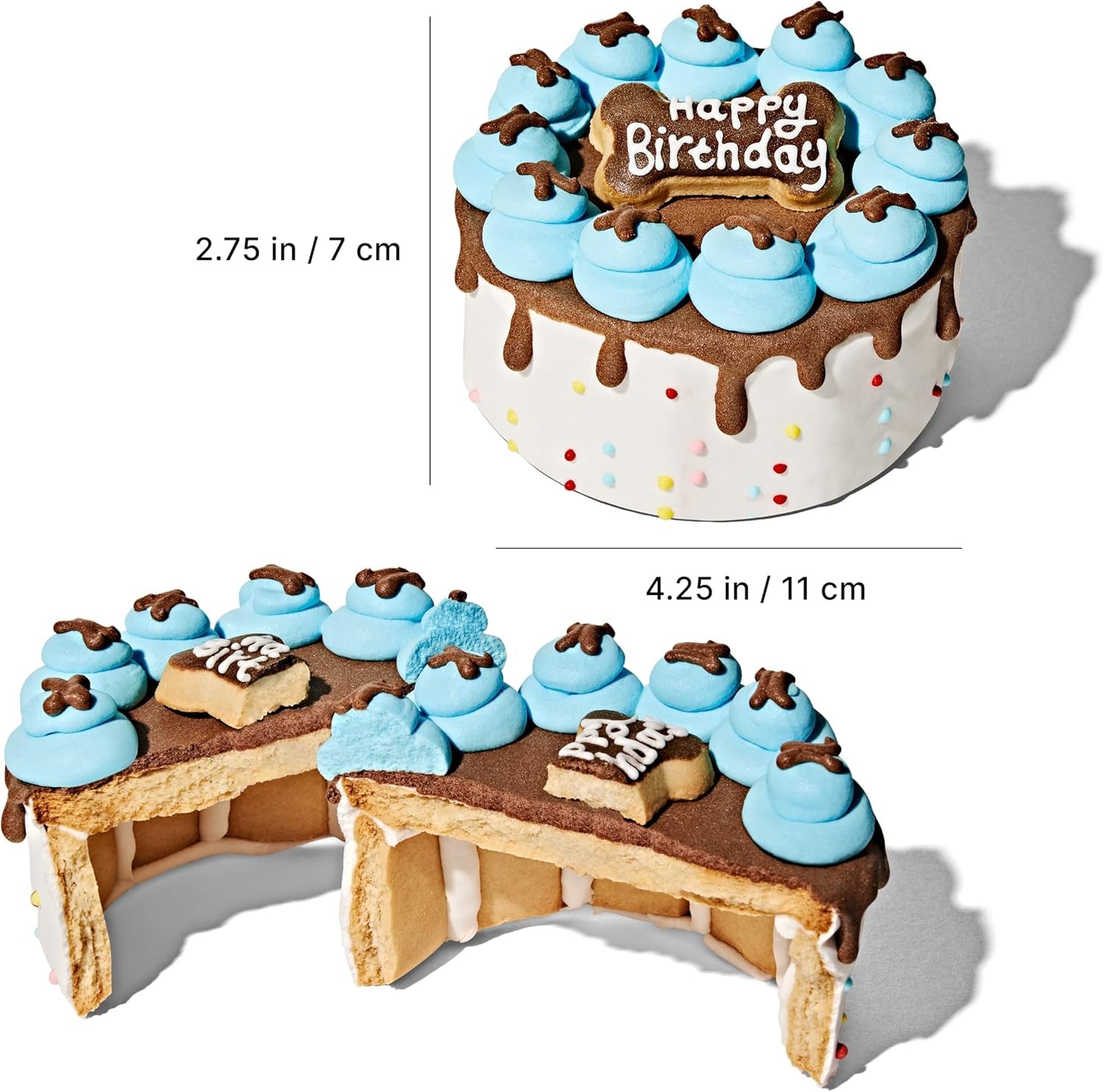 Thoughtfully Pets, Blue Dog Happy Birthday Mini Cookie Cake, Blue, Peanut Butter Flavored, Hand Decorated Hollow Biscuit Cake for All Dog Breeds