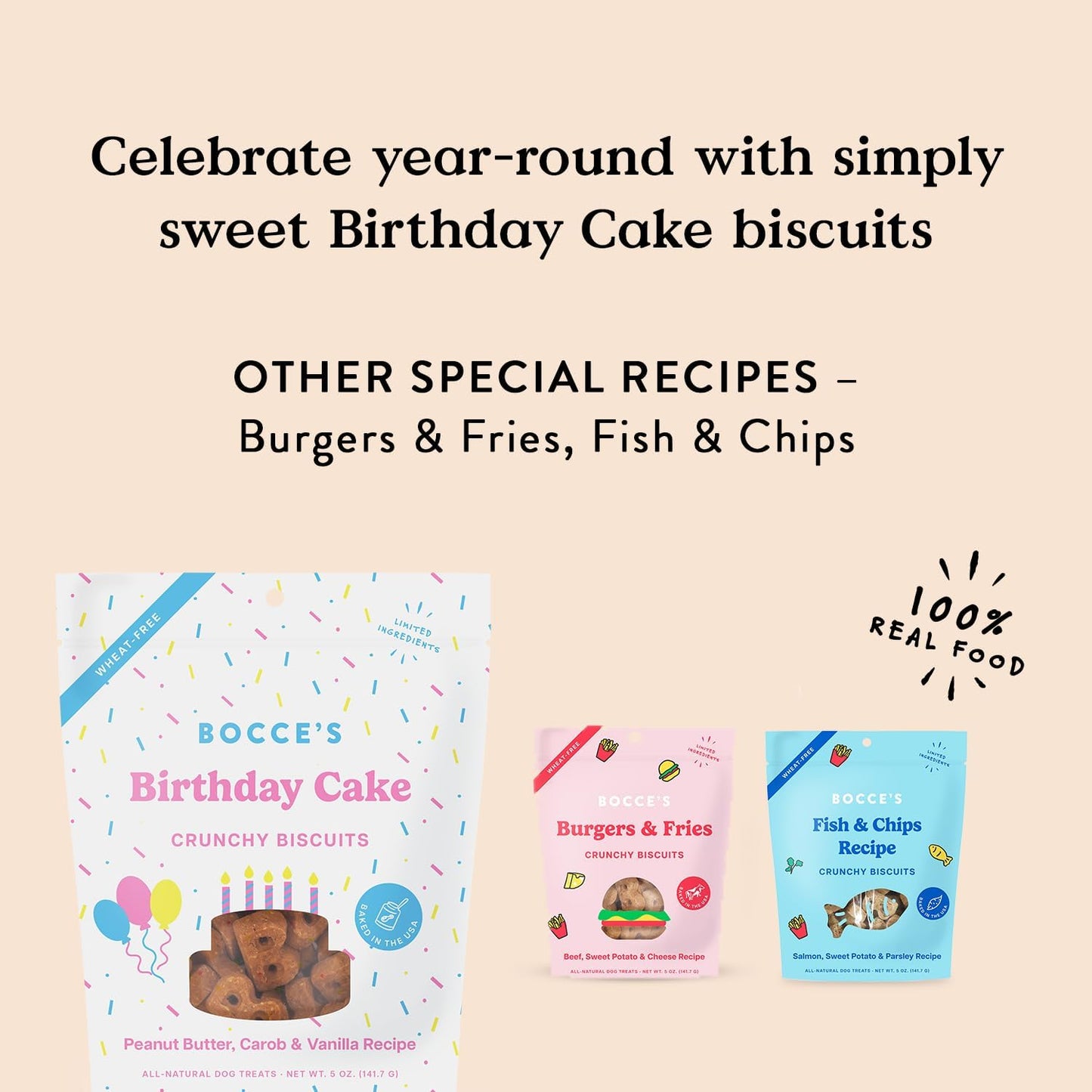 Bocce'S Bakery Birthday Cake Treats for Dogs - Special Edition Wheat-Free Dog Treats, Made with Real Ingredients, Baked in the USA, All-Natural Peanut Butter Vanilla Biscuits, 5 Oz