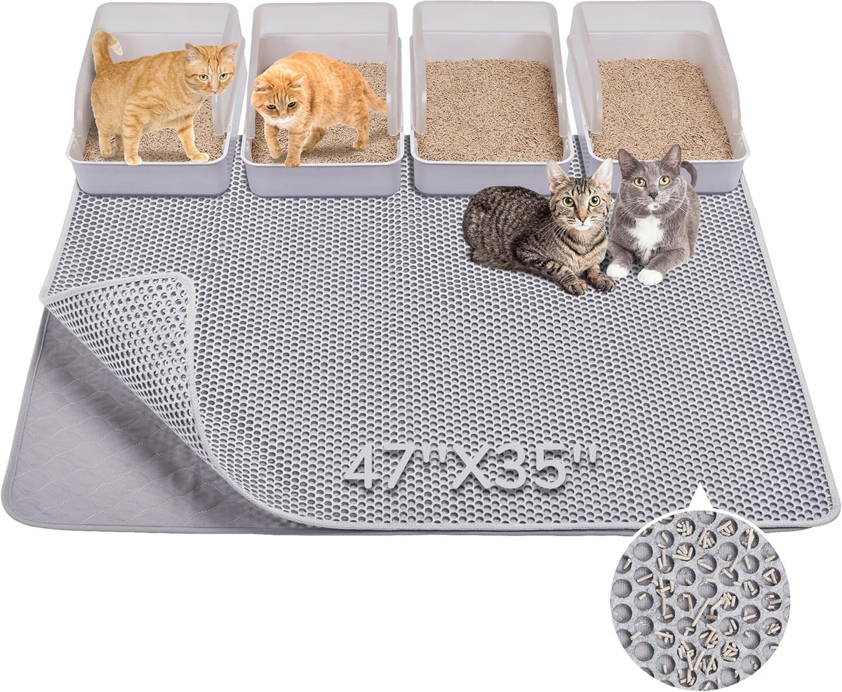 Burgeonnest Cat Litter Mat 47" X 35" XL, Washable Urine-Proof Non-Slip Gray