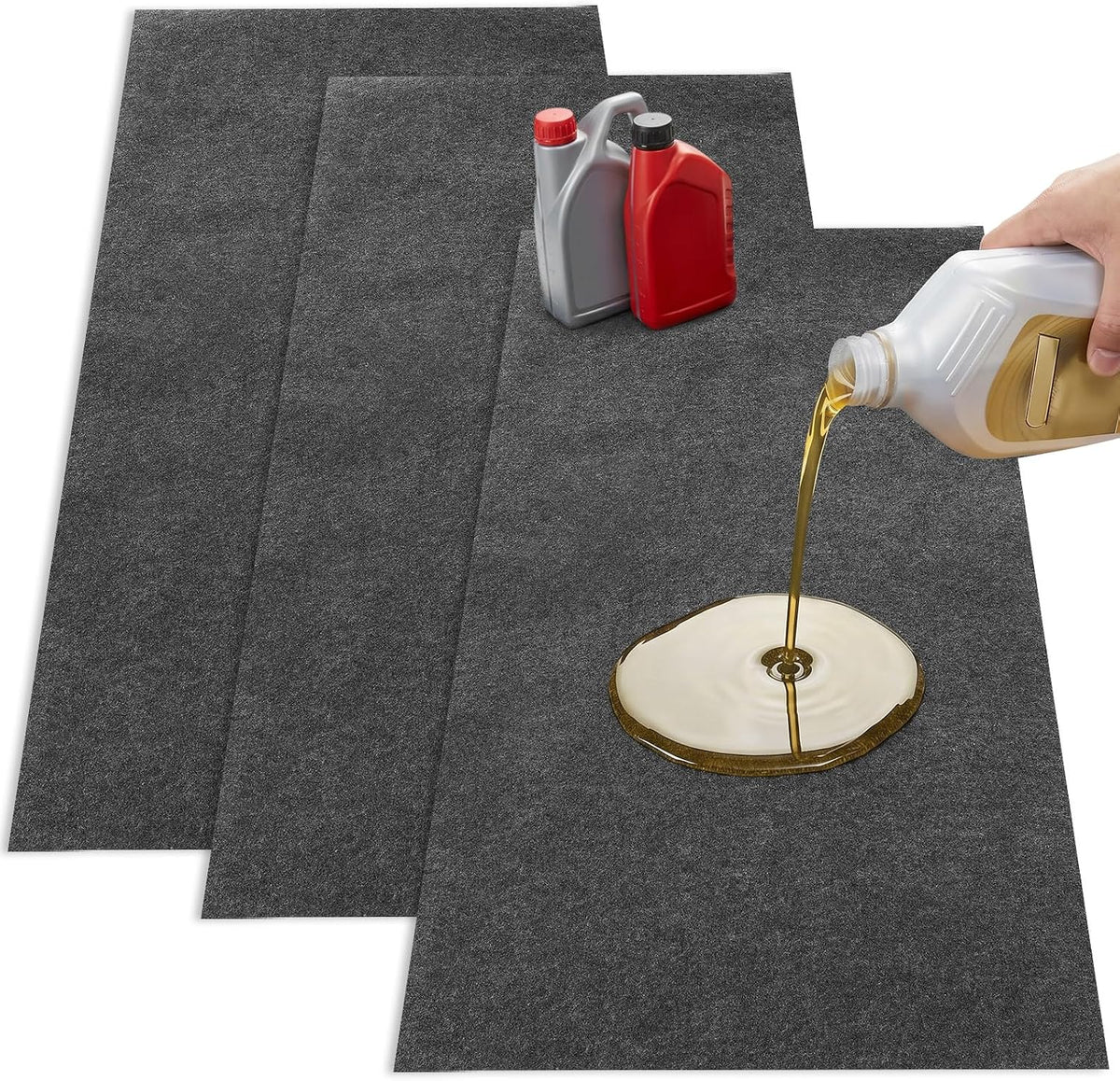 3Pcs Garage Floor Mat Oil Spill Mat for under Car, 36X60In Absorbent Oil Drip Pan, Reusable Oils Pads with PE Backing, Protects Driveway from Leaks & Stains, Deep Gray