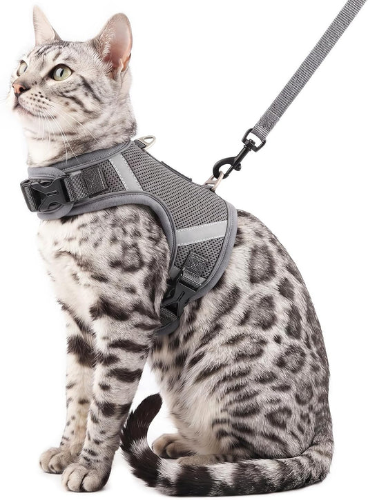 Cat Harness and Leash Set, Hook & Loop with Buckles Vest, Grey, L
