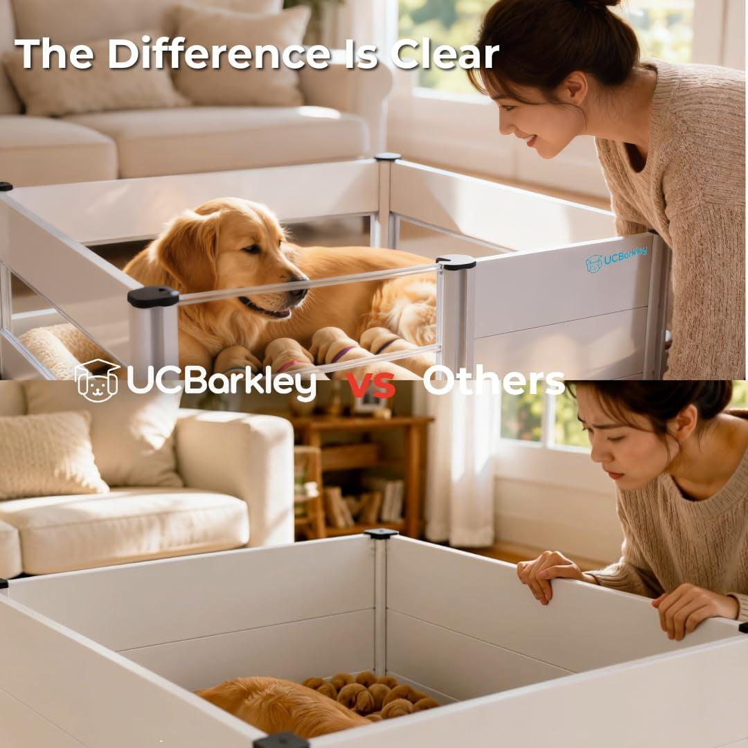 Whelping Box for Dogs and Puppies with Clear Window Panel – 36 Inch Modular, Easy-Clean, Safe Design with Pig Rail, Floor Liner & Washable Pad | Premium Small to Medium Breeds