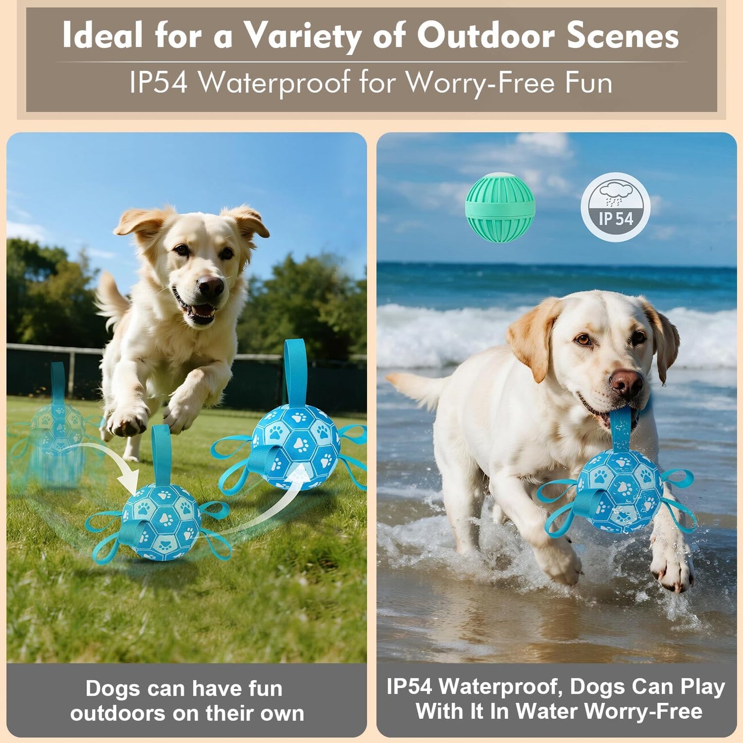 Interactive Dog Toys Dog Soccer Ball to Keep Them Busy,Durable Automatic Moving Jumping Dog Balls with Straps for Small/Medium/Large Dogs, USB Rechargeable,Not for Aggressive Chewers (Blue)