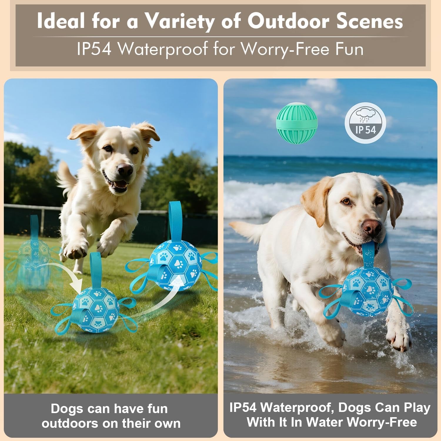 Interactive Dog Toys Dog Soccer Ball to Keep Them Busy,Durable Automatic Moving Jumping Dog Balls with Straps for Small/Medium/Large Dogs, USB Rechargeable,Not for Aggressive Chewers (Blue)