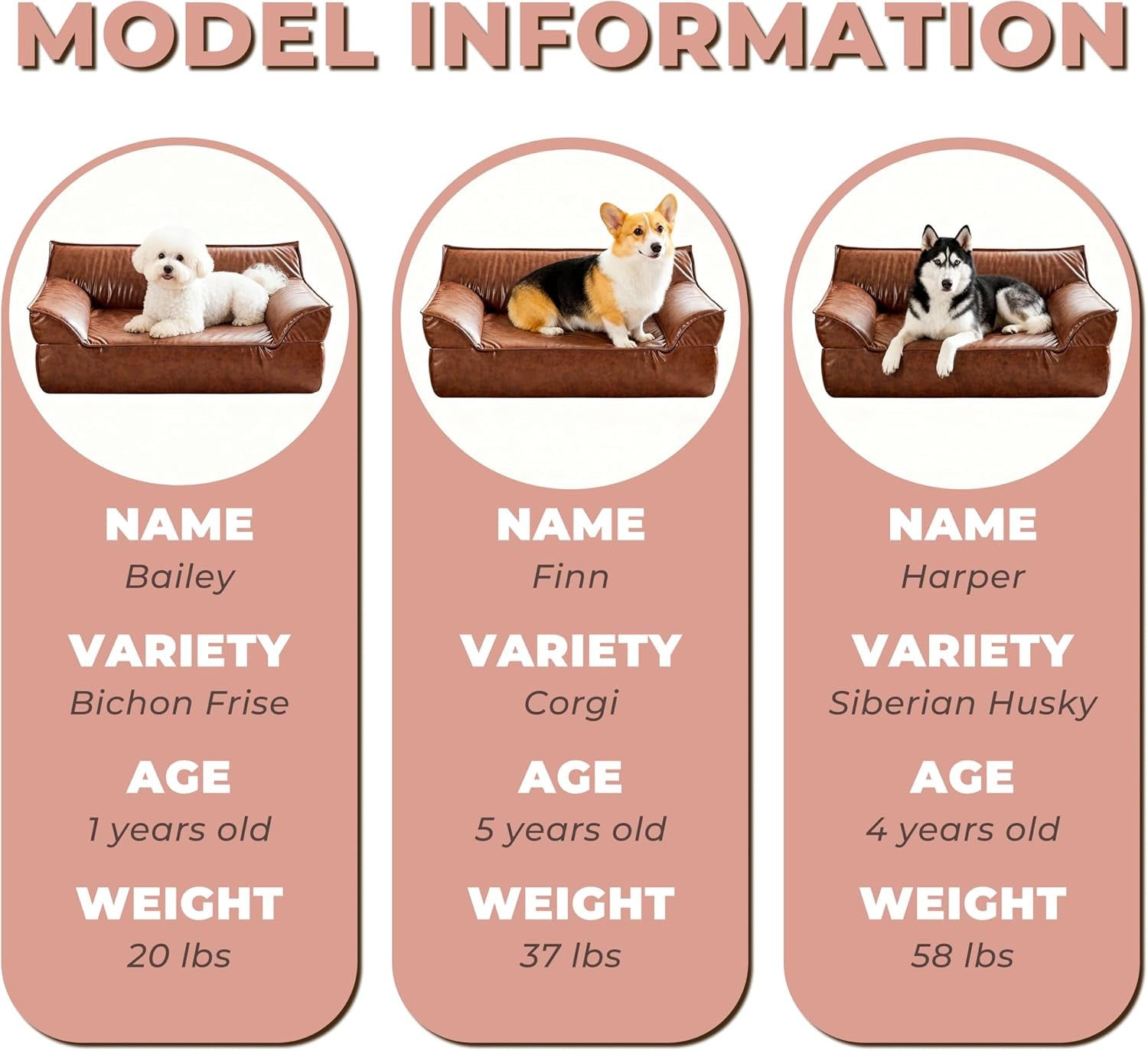 Large Leather Dog Bed Couch for Large and Medium Dogs under 70 Lbs, Brown Luxurious Vintage Elevated Dog Sofa Chaise Indoor Furniture Style Pet Supplies Low Maintenance