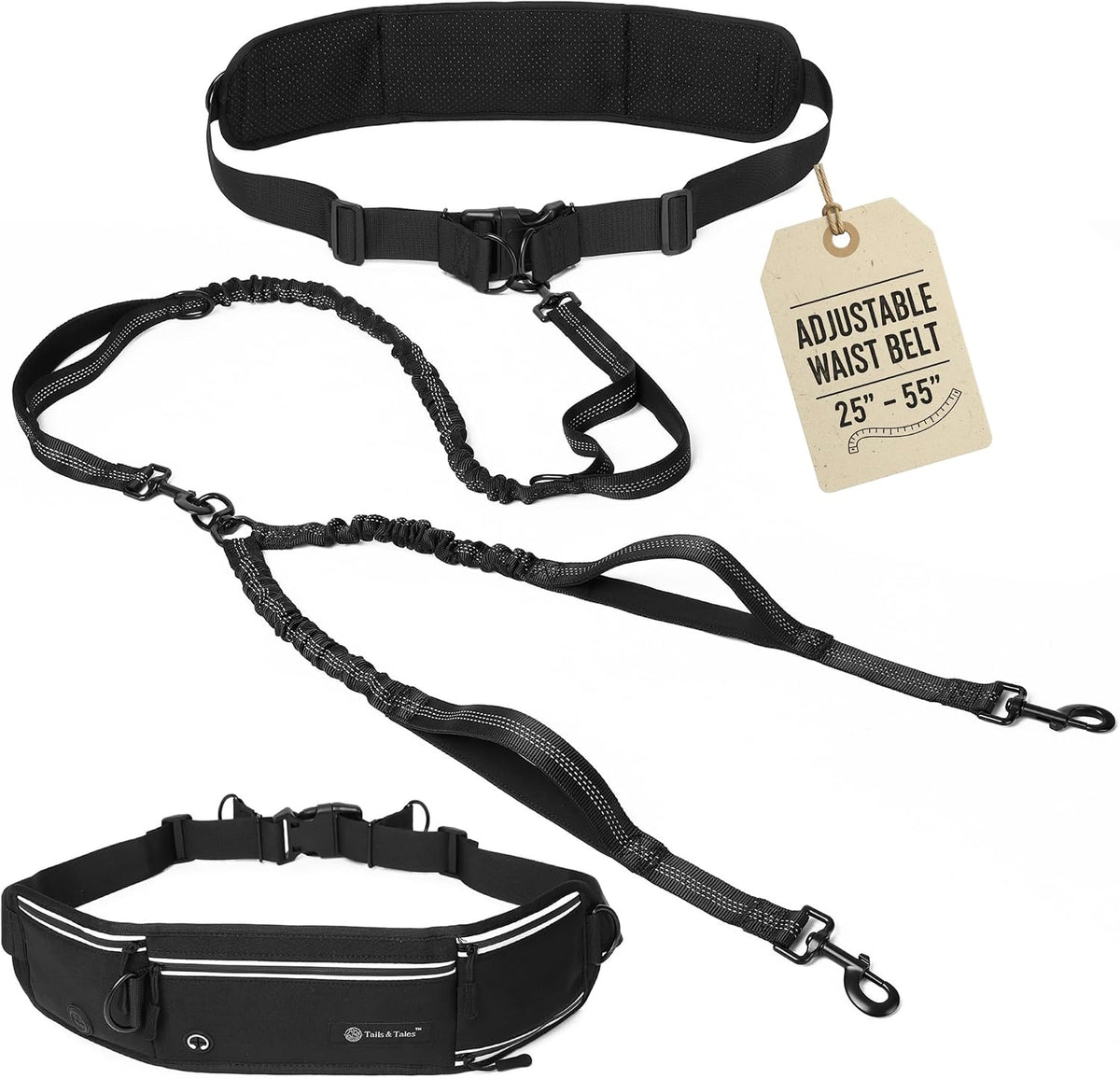 Hands Free Dog Leash for 2 Dogs up to 250 Lb, Waist Pouch, Lumbar Support
