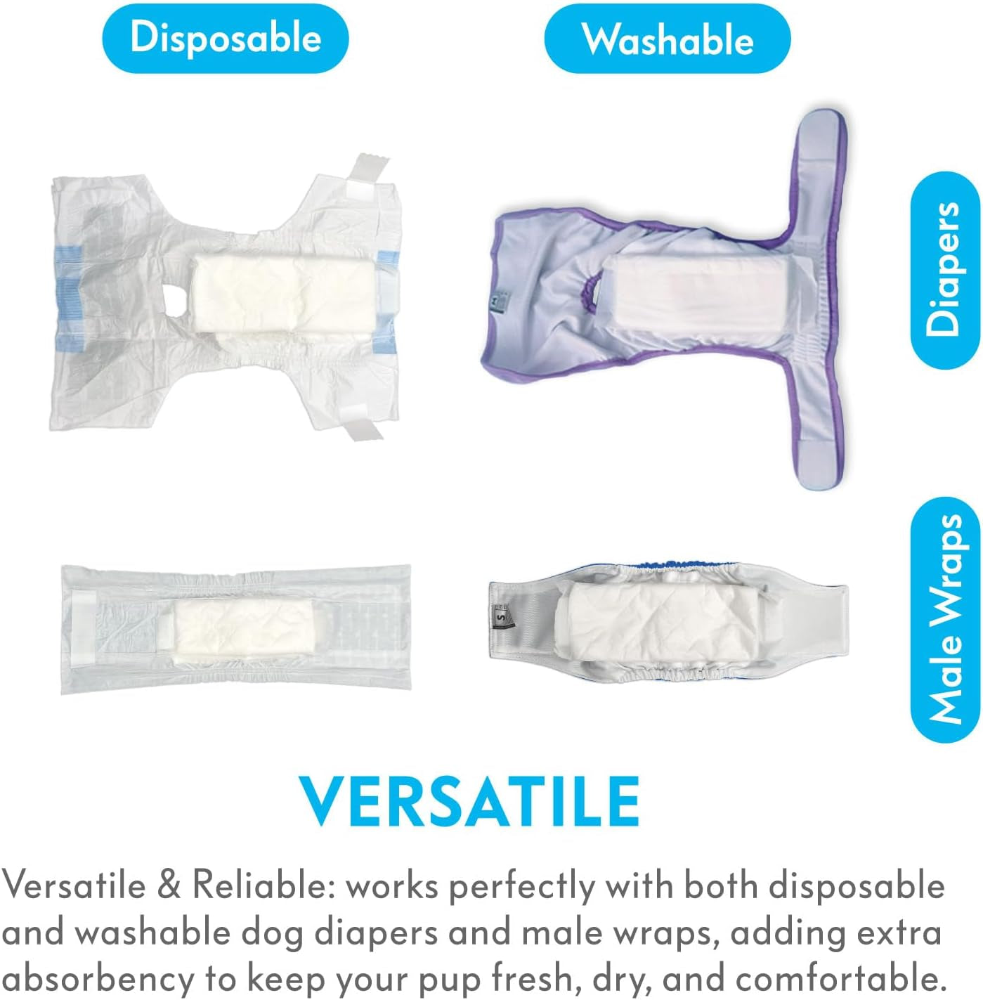 Paw Inspired Disposable Flow-Through Booster Pads for Dog Diapers, 30 Count | Inserts for Male & Female Dog Diapers & Belly Bands, Pass-Through Design, Adds Absorbency to Extend Diaper Use