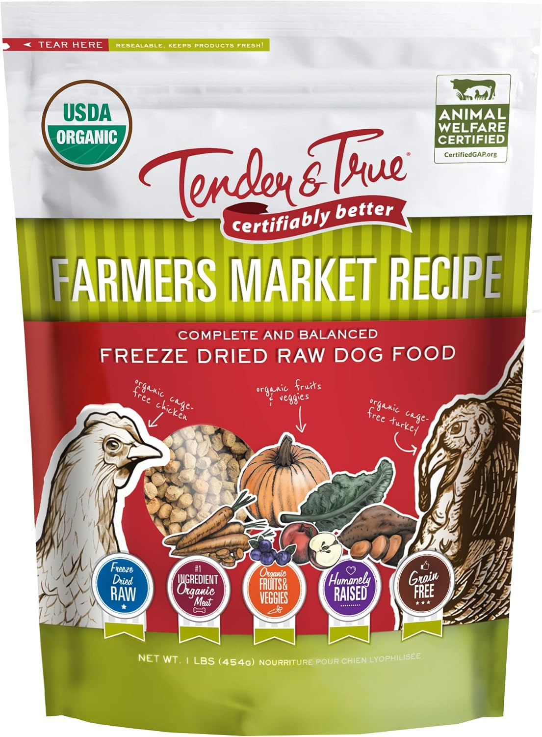 Tender & True Pet Nutrition Farmers Market Recipe Freeze Dry Raw Dog Food, 1 Lb.