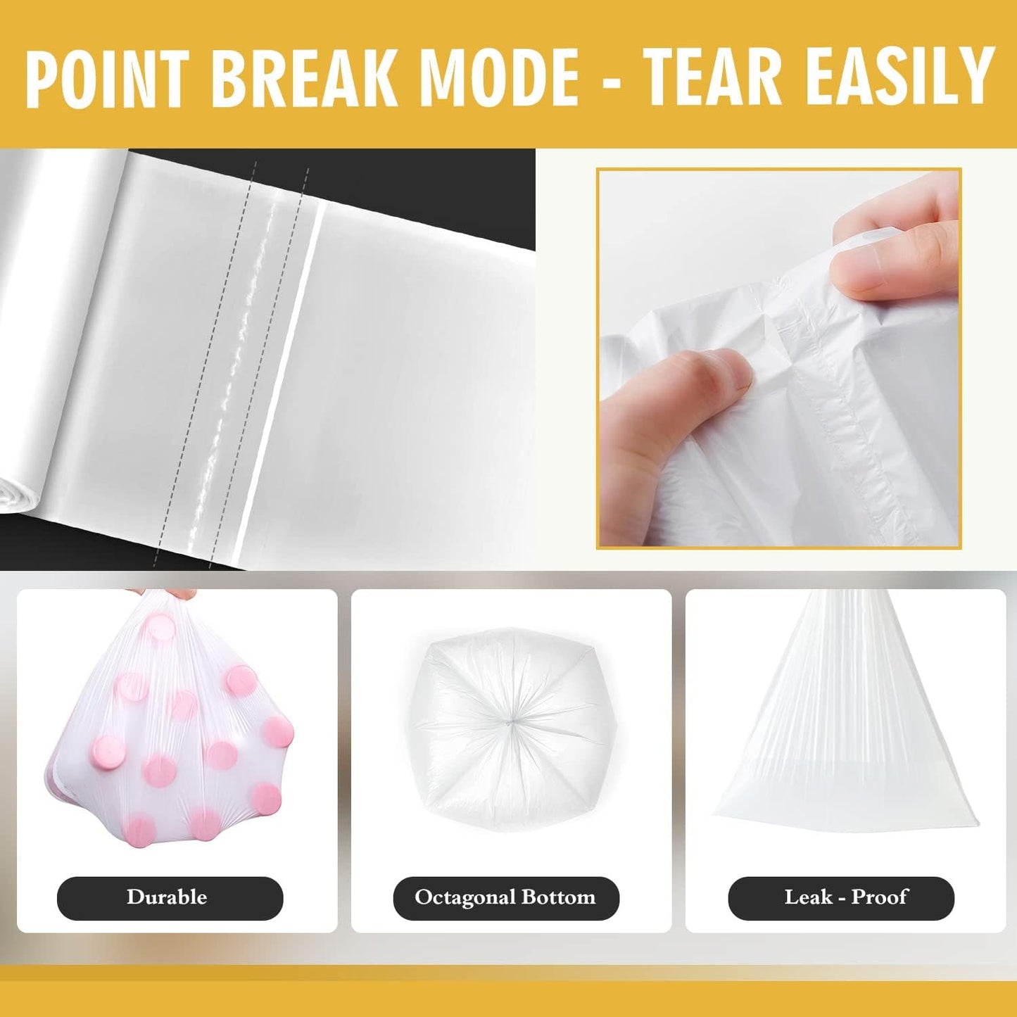 105 Count Small Trash Bags, 4 Gallon Garbage Can Liners | Leak-Proof & Strong, Unscented Wastebasket Clear Plastic Trash Bags for Bathroom, Bedroom, Cleaning Supplies (15 Liter)