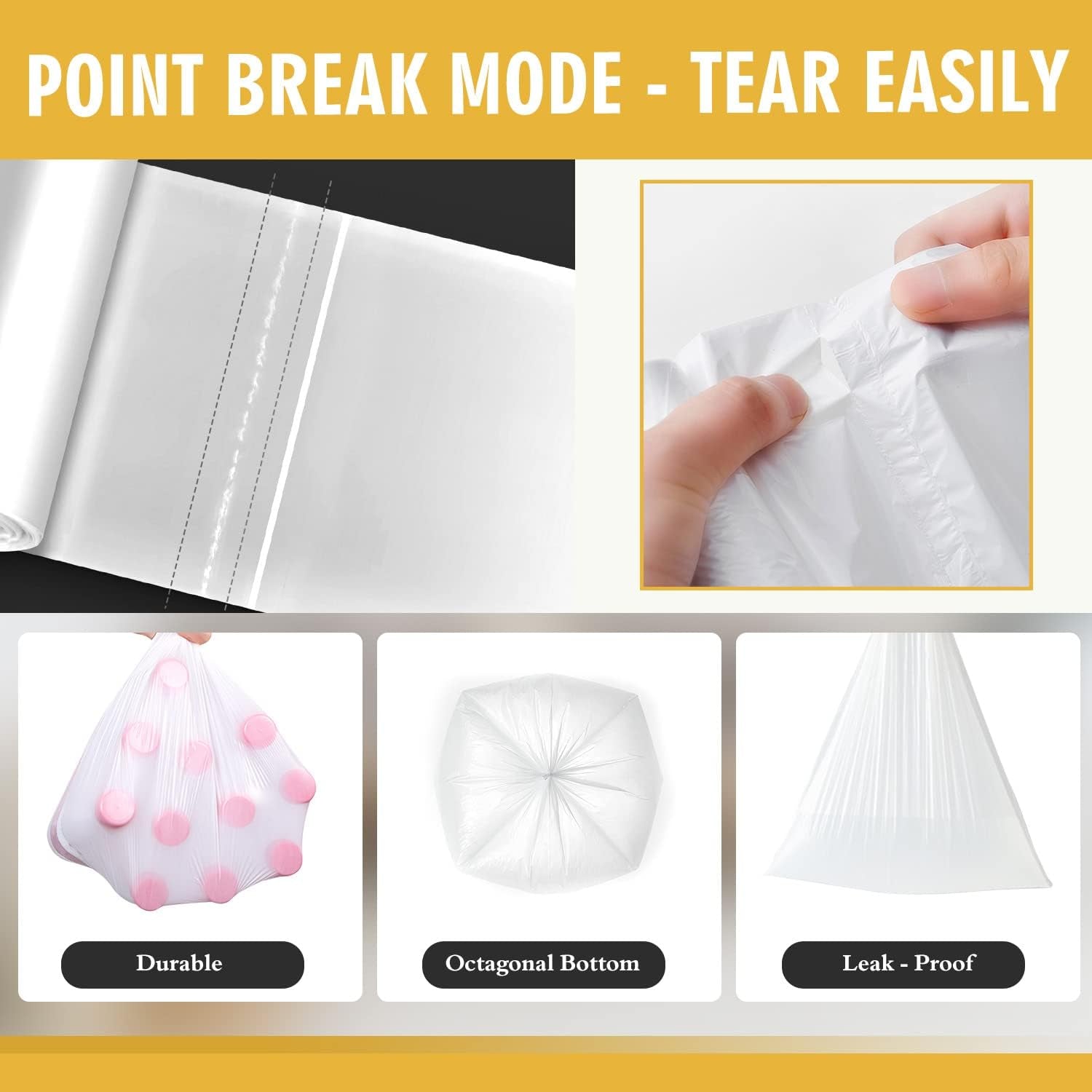 105 Count Small Trash Bags, 4 Gallon Garbage Can Liners | Leak-Proof & Strong, Unscented Wastebasket Clear Plastic Trash Bags for Bathroom, Bedroom, Cleaning Supplies (15 Liter)