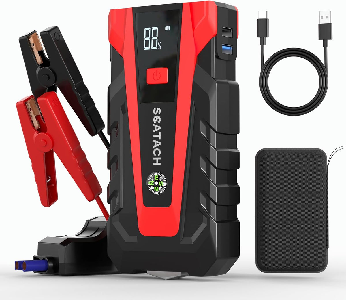 Scatach 3000A Car Battery Jump Starter,12V Jump Starter Battery Pack Portable (Up to 9.0L Gasoline and 7.0L Diesel Engine), Jump Box with 3 Modes Flashlight and Jumper Cables