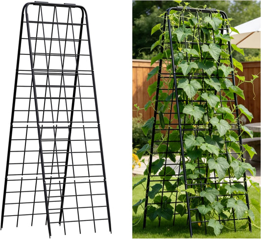 Heavy Duty Trellis for Climbing Plants, 50"X17" Adjustable Height Steel Cucumber Trellis, Powder Coated Metal Garden Trellis for Raised Beds,Tomatoes, Cucumbers & Outdoor Vines