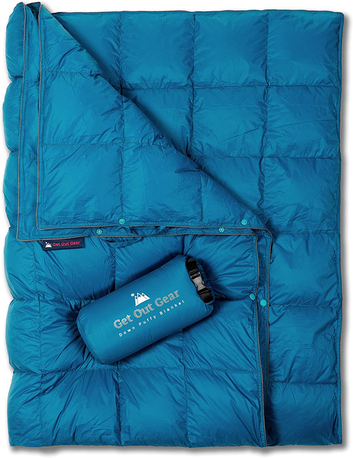 Get Out Gear down Camping Blanket - Puffy, Packable, Lightweight and Warm | Ideal for Outdoors, Travel, Stadium, Festivals, Beach, Hammock | 650 Fill Power Water-Resistant Backpacking Quilt