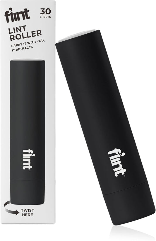 Classic Black Retractable Mini Lint Roller with 30 Extra Sticky Sheets, Small and Portable Lint Roller, Ideal Pet Hair Remover, Travel Lint Rollers for Pet Hair Extra Sticky
