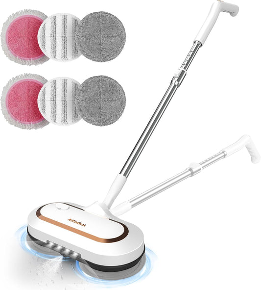 Alfabot Cordless Electric Mop, Dual Spin Floor Cleaner for Hard Floors