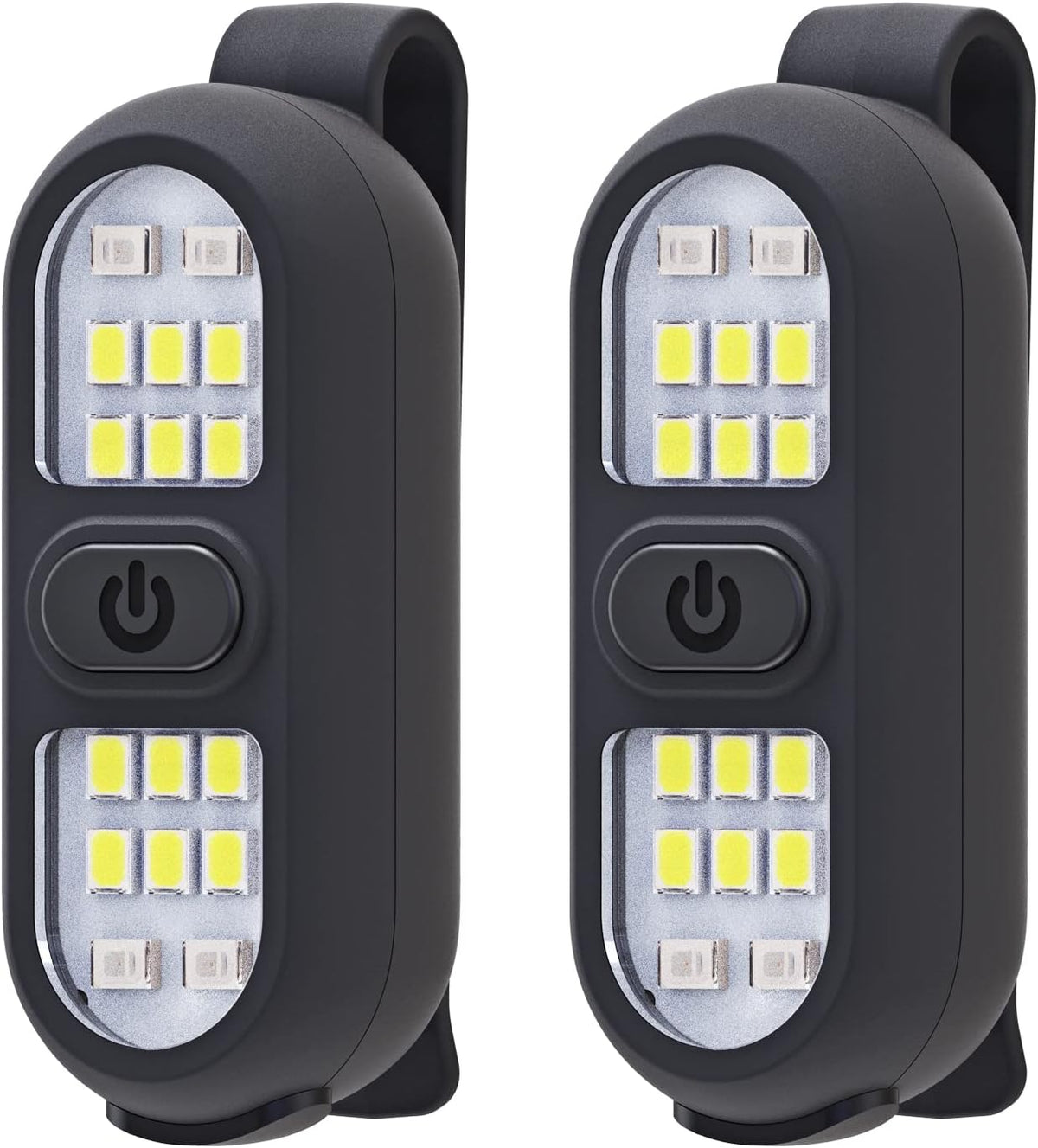 2 Pack Clip on Flashlights, Running Light for Runners Rechargeable Safety Lights for Walking at Night Hands Free Flashlight Portable LED Work Light Warning Flashing Camping Hiking Walking Dog Black