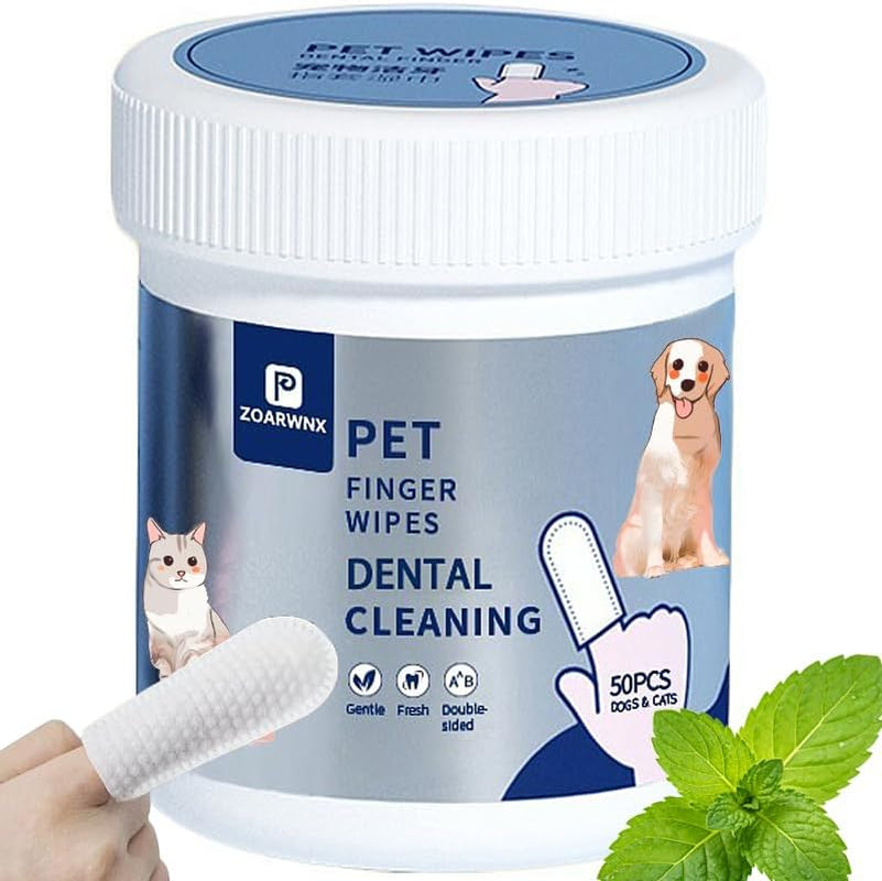 Dog & Cat Teeth Cleaning Wipes, Dental Finger Wipes for Cats & Dogs, Dog Tooth Brushing Kit for Pets, Effective Teeth Cleane - 50 Count