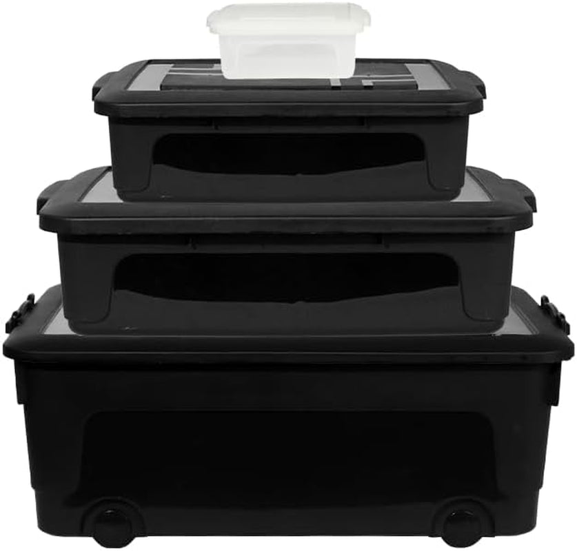 GIOTTO 4 Piece Clear Stackable Containers Plastic Storage Bins with Lids 51Oz, 338Oz, 575Oz, 1,116Oz – Large Tote with Wheels & Locking Latches for Garage Closet Organization