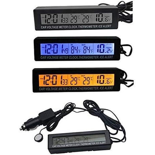 Car Auto Thermometer Temperature Voltmeter Gauge 12V/24V Voltage Meter Monitor LCD Digital Display Clock with Cigarette Lighter Car Charger