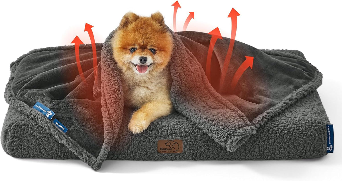 Bedsure Self Warming Dog Blankets for Small Dogs Waterproof - 25"X35" Grey