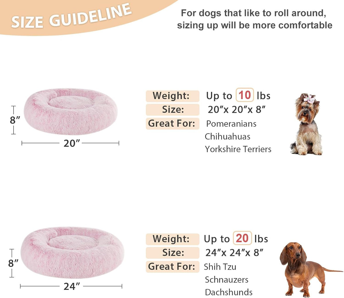 WNPETHOME Small Pink round Calming Dog Bed Cat Bed for Comfy Sleep