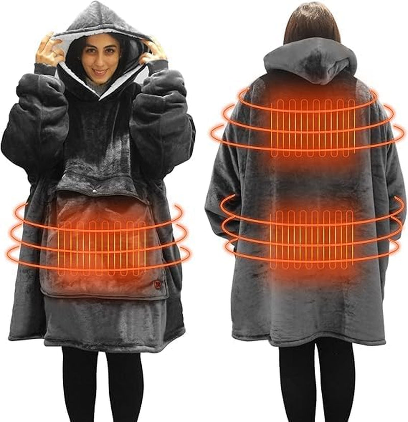 Wearable Heated Blanket Hoodie,Usb Heated Blanket Electric Wearable Blanket,Electric Blanket with Sherpa Fleece Flannel,Giant Pocket,3 Heat Settings,3 Hours Auto Shut-Off (No Power Supply)