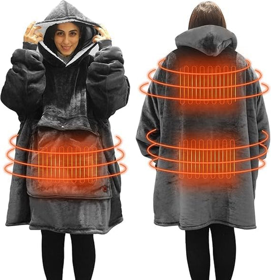 Wearable Heated Blanket Hoodie,Usb Heated Blanket Electric Wearable Blanket,Electric Blanket with Sherpa Fleece Flannel,Giant Pocket,3 Heat Settings,3 Hours Auto Shut-Off (No Power Supply)