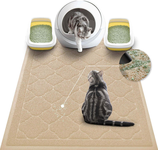 Wepet Cat Litter Box Mat, Kitty Premium PVC Pad, Durable Trapping Rug, Phthalate Free, Urine-Resistant, Scatter Control, XXL 47 X 36 Inch, Beige