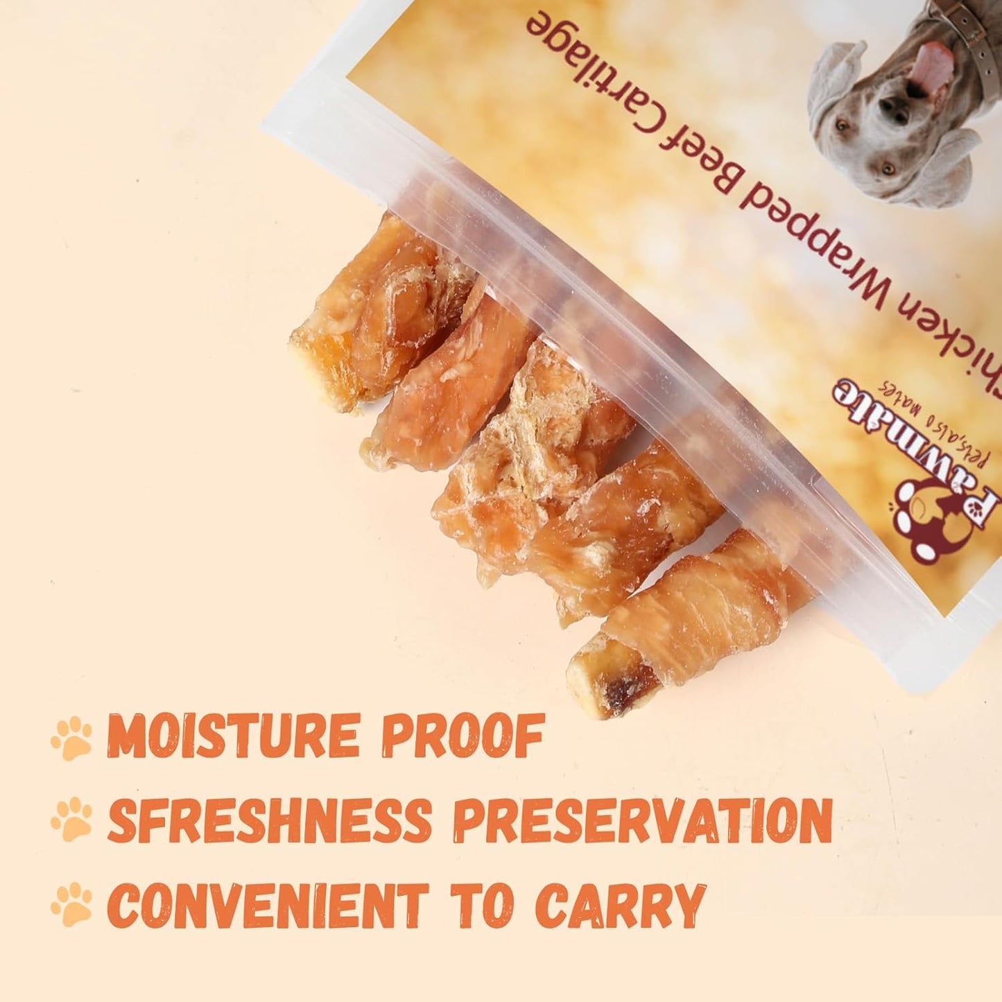 Pawmate Dog Treats Chicken Wrapped Beef Cartilage W/Calcium Supplement, Rawhide Free Dog Chews Long Lasting, Grain Free Healthy Training Treats Snacks for Small Medium Large Dogs, 12 Counts, 10.6 Oz
