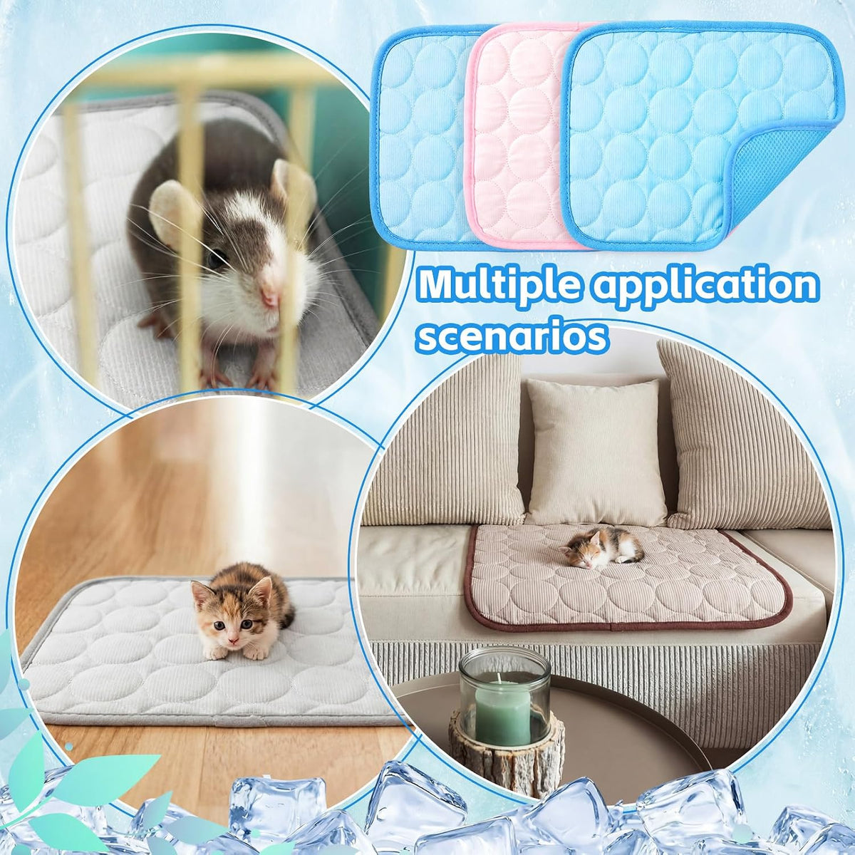 Jetec 3 Pcs Guinea Pig Cooling Mat, Small Animal Beds,Summer,Pink