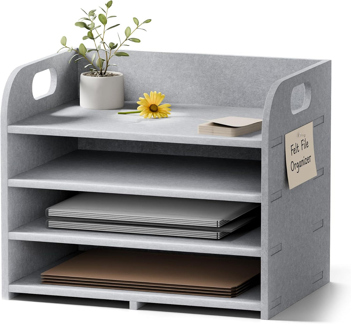 4-Tier Felt File Organizer with Carry Handles, Soft Gray