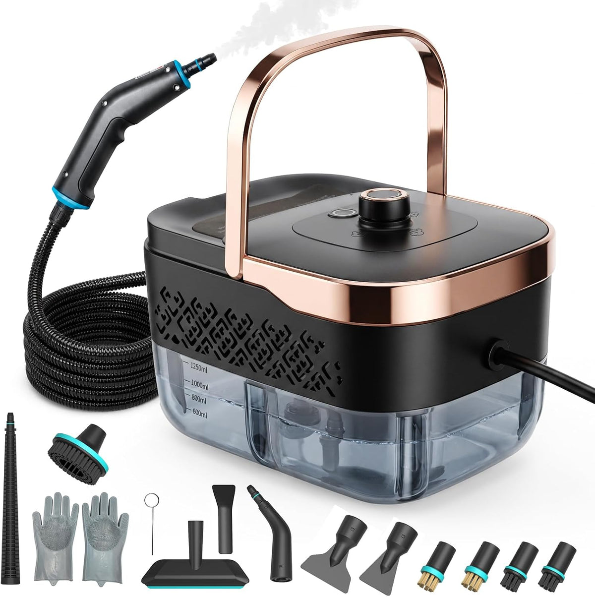 Steam Cleaner, Handheld Steam Cleaner for Home 15S Heat-Up 1250 ML Tank, 3 Level Adjustable, Portable Steamer for Cleaning, Grease, Bathrooms,Grout, Tile, Bed Bugs, Floor, Couch, Car Detailing