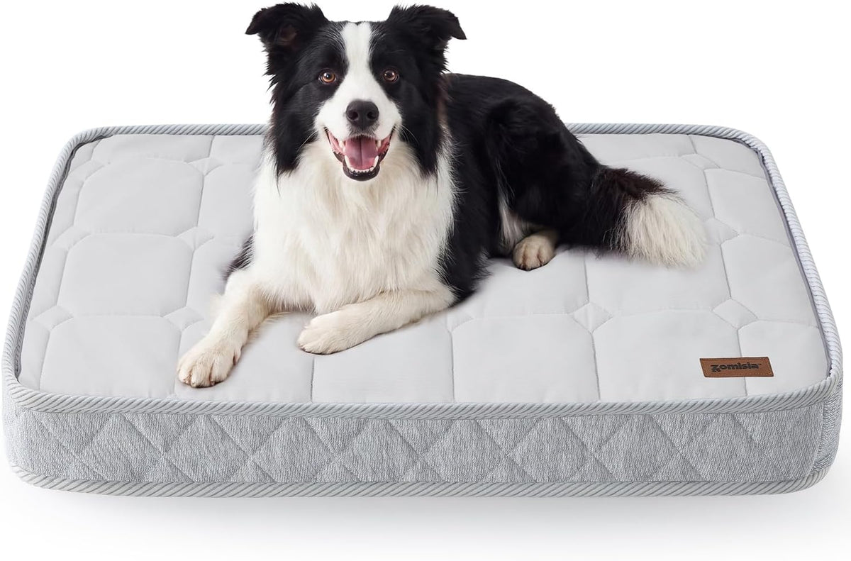 ZOMISIA Q-Max 0.5 Orthopedic Cooling Dog Bed for Crate, Reversible Warm & Cooling Dog Mattress for All Season 3" Thick Egg Crate Foam Pet Bed with Detachable Non-Slip Bottom, Waterproof Cover