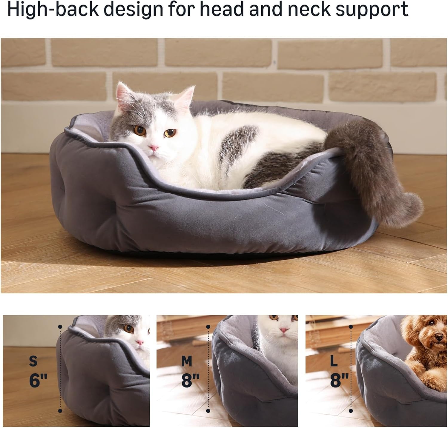 Amazon Basics round Dog Bed for Small Dogs, Cat Beds for Indoor Cats, Washable Puppy Bed with Soft Plush Cushion, Anti-Slip Bottom, 20X19X6 Inches, Gray