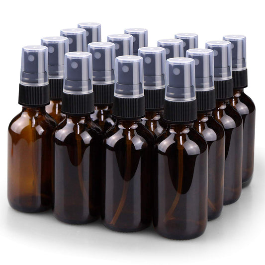 Wedama Spray Bottle, 2 Oz Fine Mist Glass Spray Bottles, Little Refillable Liquid Containers for Watering Flowers Cleaning (16 Pack, Amber)