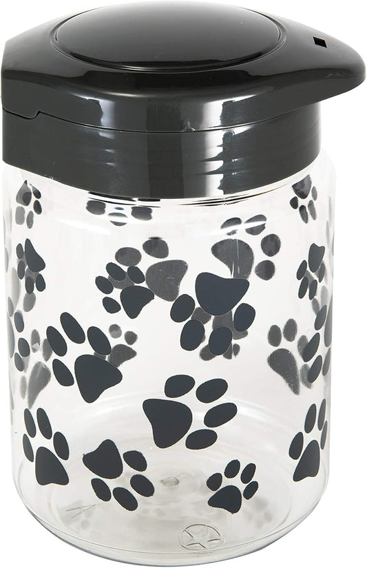 Lixit® Dog Treat Plastic Jar - Airtight Food and Treat Storage Jars for Dogs, Cats, Small Animals and Birds - Made in USA (Paw Prints - Gray, 64 Ounce)