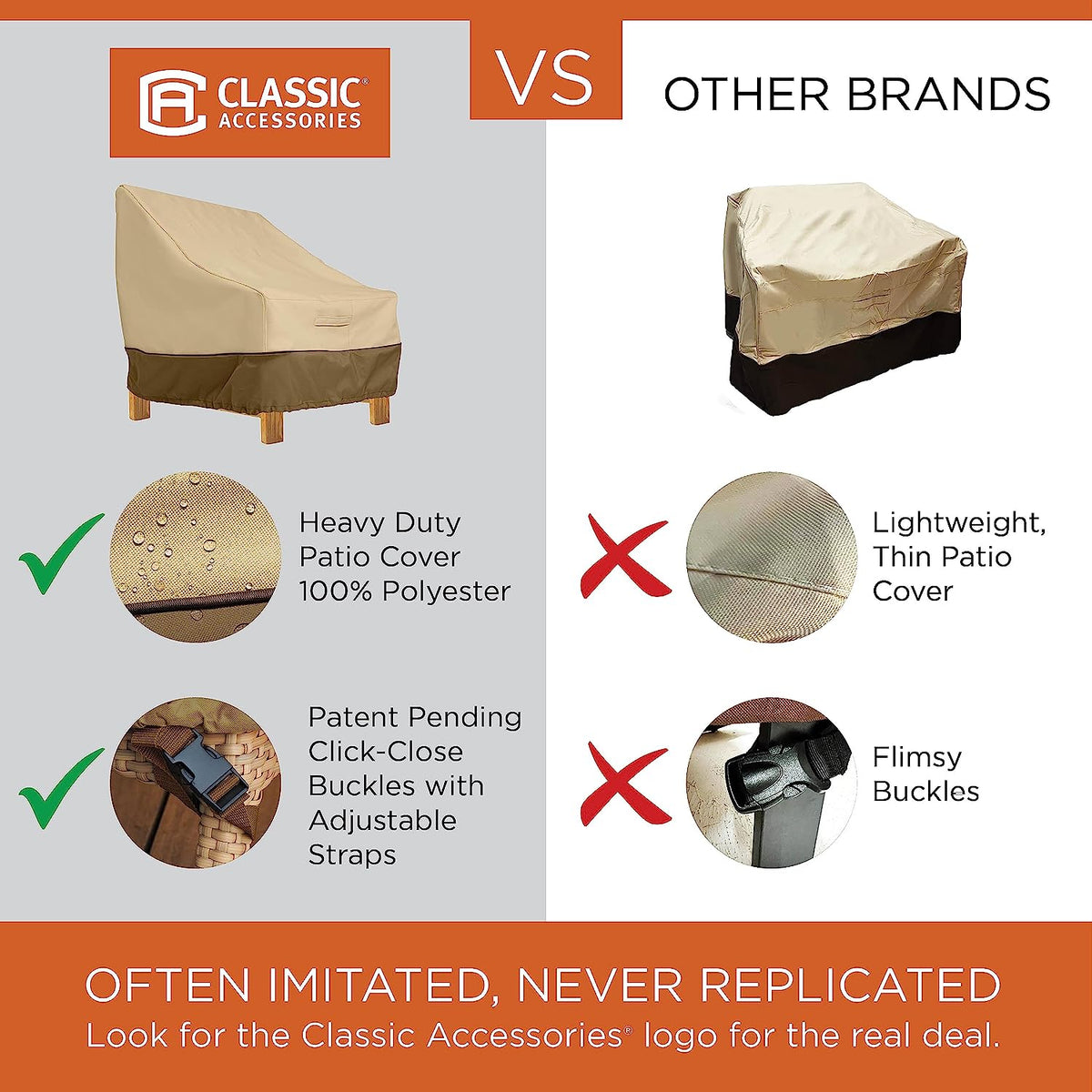 Classic Accessories 55-882-011501-RT Veranda Patio V-Shaped Sectional Sofa Cover, 100" L (On Each Side) Large, Pebble/Bark/Earth, Patio Furniture Covers