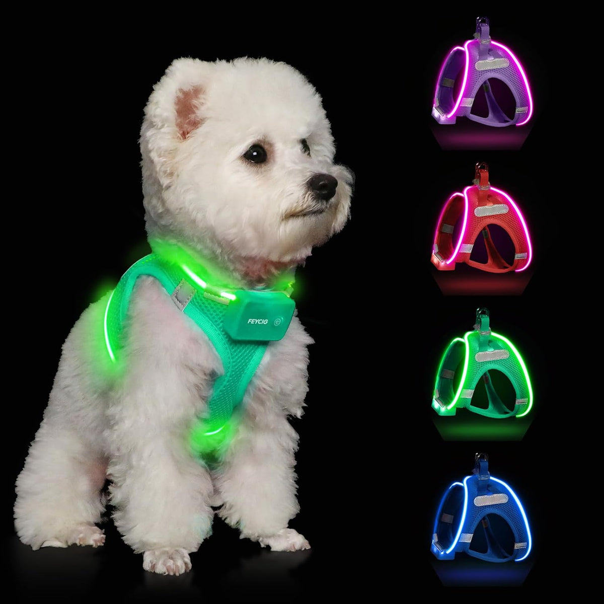 Light up Dog Harness, Rechargeable LED Dog Harness for Small Medium Dogs
