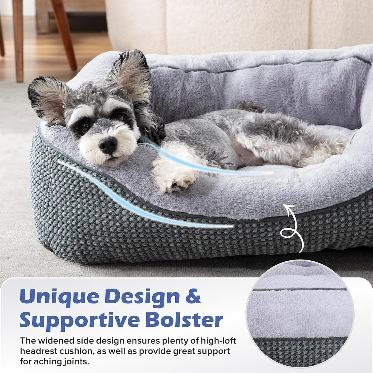 INVENHO Dog Bed for Small Dogs - Washable, Orthopedic, Calming & Warming - Durable Pet Bed with Anti-Slip Bottom (25"X21"X8")