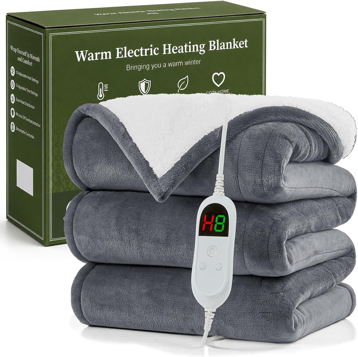 Heated Blanket Electric Throw 50"X60",Fast Heating Soft Blanket,Smoke Gray