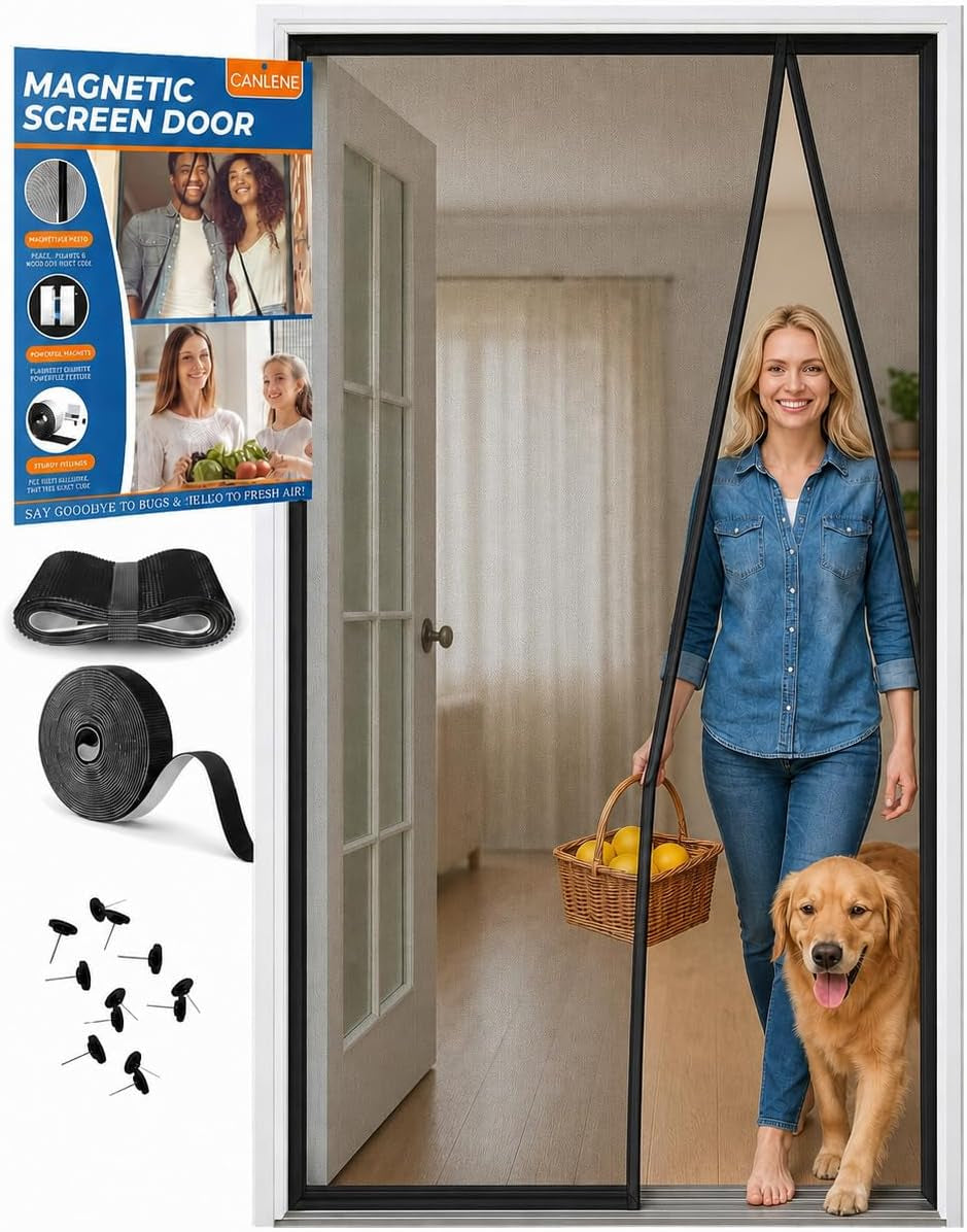 Magnetic Screen Door Left Right Side Opening Polyethylene Terephthalate Mesh Greater than Fiberglass and Polyester Easy Install