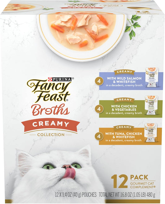 Purina Fancy Feast Broths Creamy Wet Cat Food, 1.4 Oz, 12 Pouches
