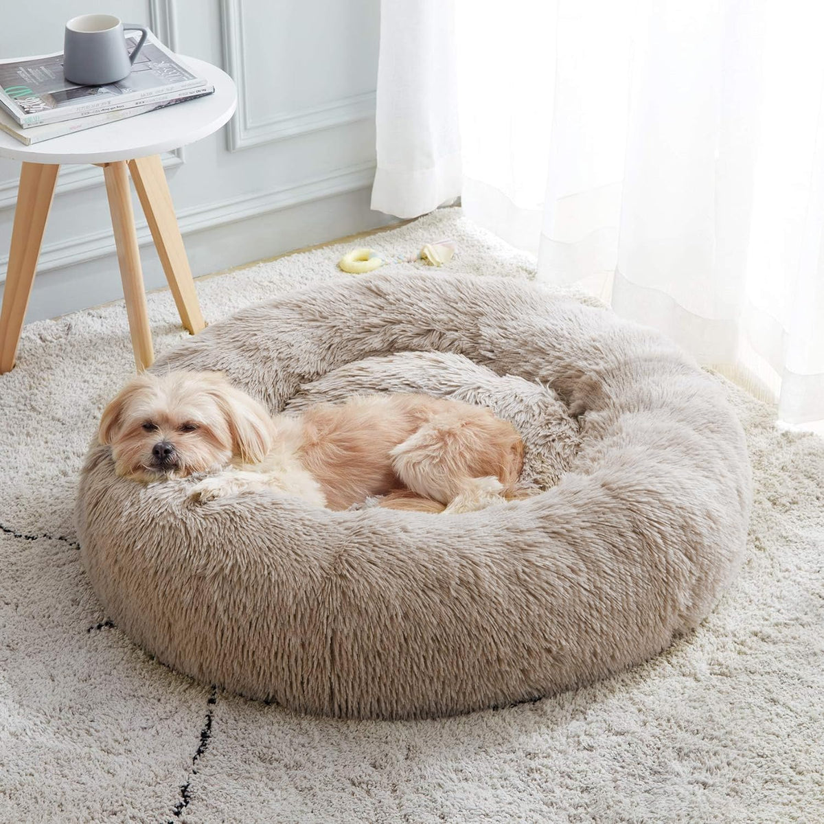Western Home Calming Donut Small Dog Cat Bed Washable Puppy Bed,24" Brown
