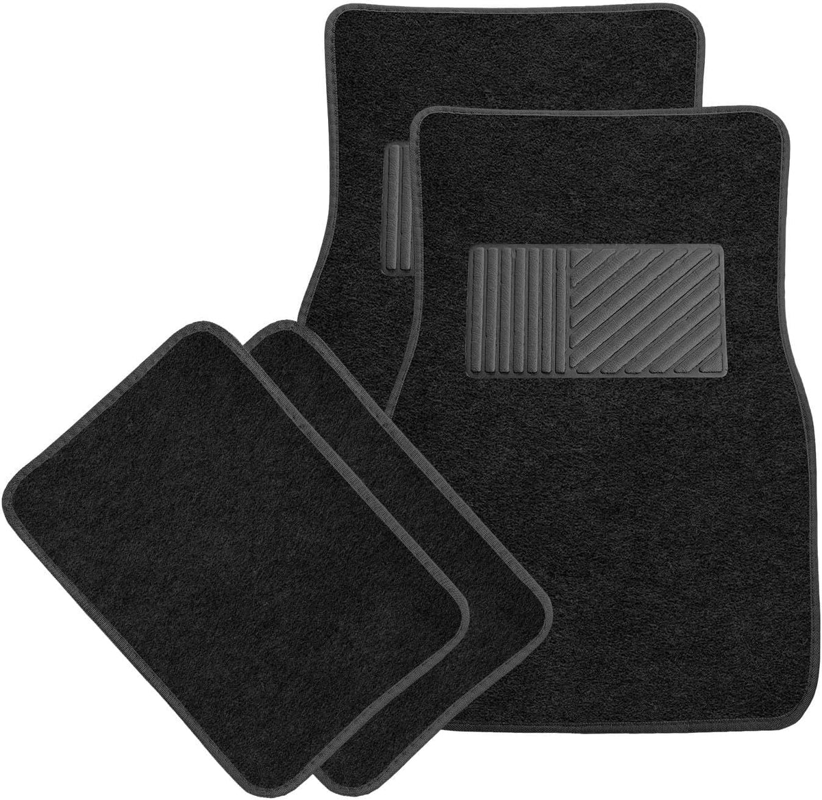 Sun Walker 4 PCS Car Floor Mats, Waterproof Anti-Slip Front & Rear Car Carpets with Driver Heel Pad, All Weather Floor Protective Pads Universal for Suvs Trucks Sedans Vans (Black)