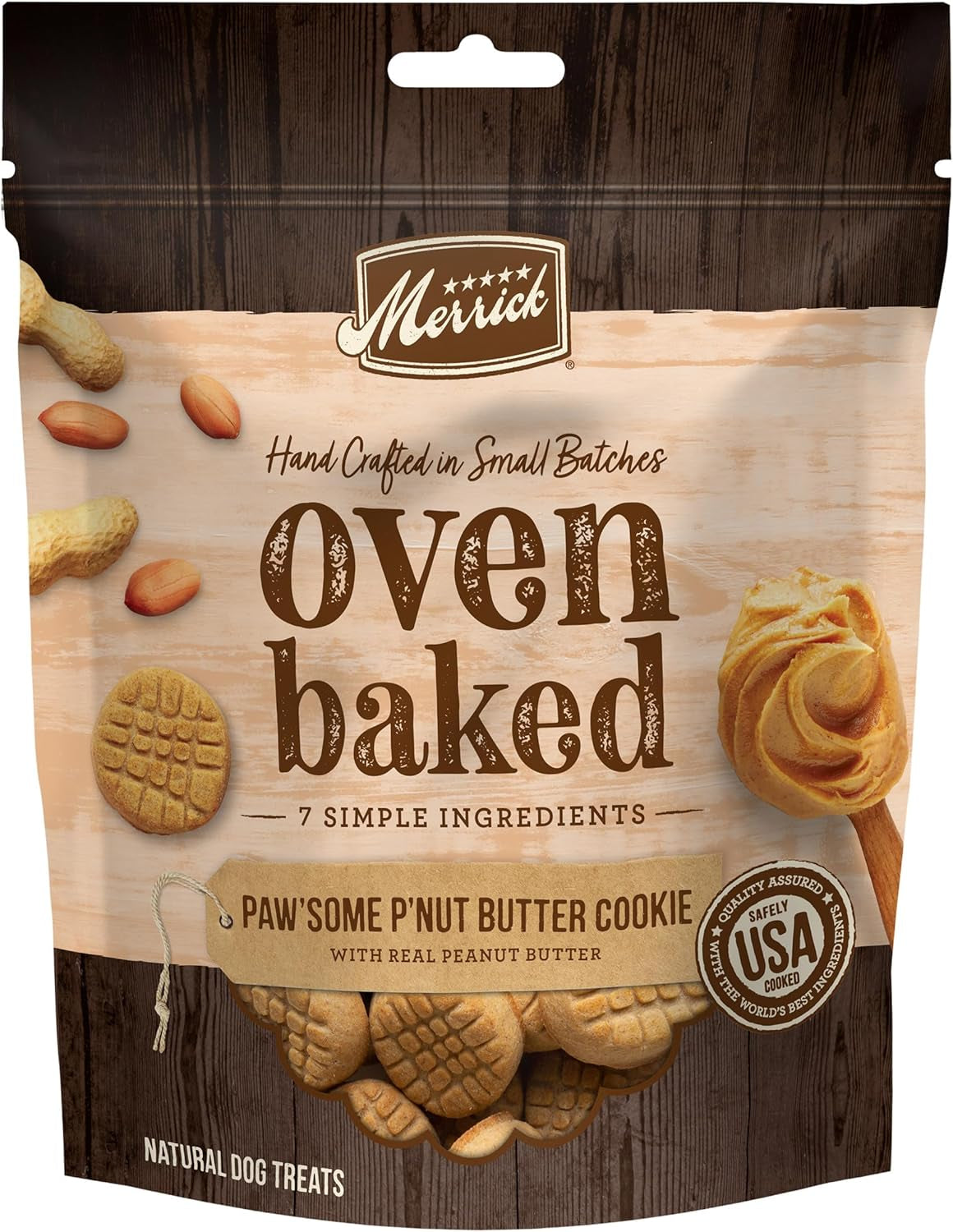Merrick Oven Baked Dog Treats, Natural Cookies for Dogs, Paw’Some P’Nut Butter Cookie with Real Peanut Butter - 11 Oz. Bag