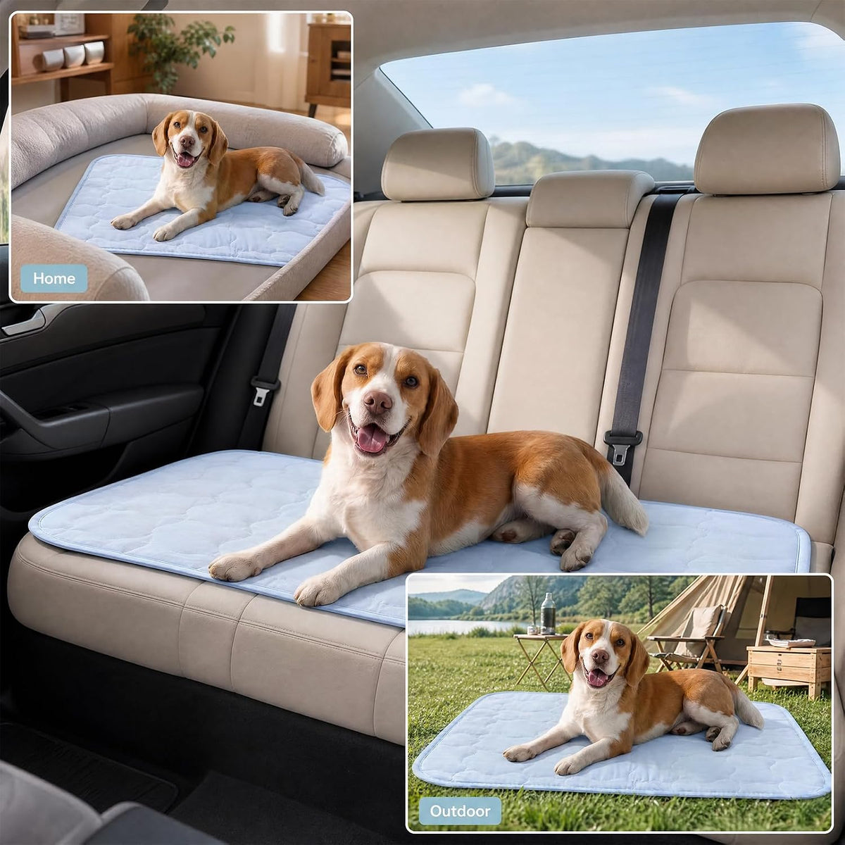 Pet Cooling Mat for Dogs, Breathable & Washable Cold Pad for Large Dogs, Thin & Portable Dog Bed for Crate Kennel Car Sofa Floor, Q-Max>0.4 Indoor Outdoor Summer Use, 36X24, Blue