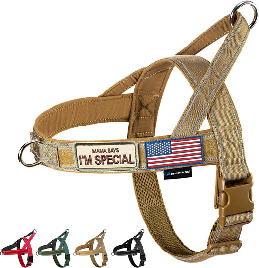 Annchwool No Pull Dog Harness with Soft Padded Handle,Reflective Strip Escape Proof and Quick Fit to Adjust Dog Harness,Easy for Training Walking for Small & Medium and Large Dogs(Brown,L)